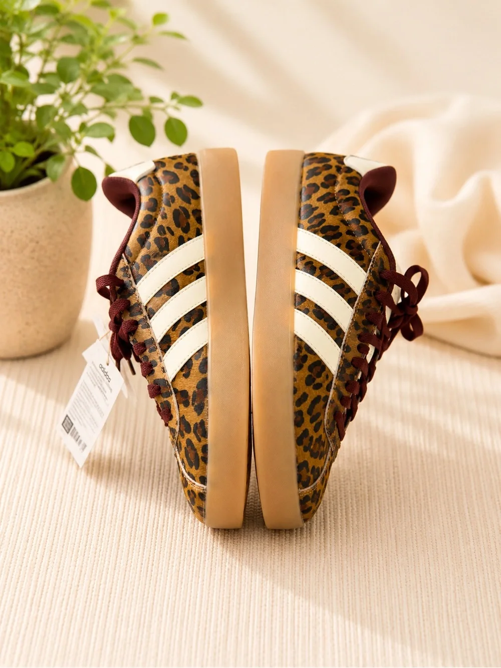adidas Leopard Print Sneakers with Burgundy Laces and Cream Stripes - Picture 3 of 3